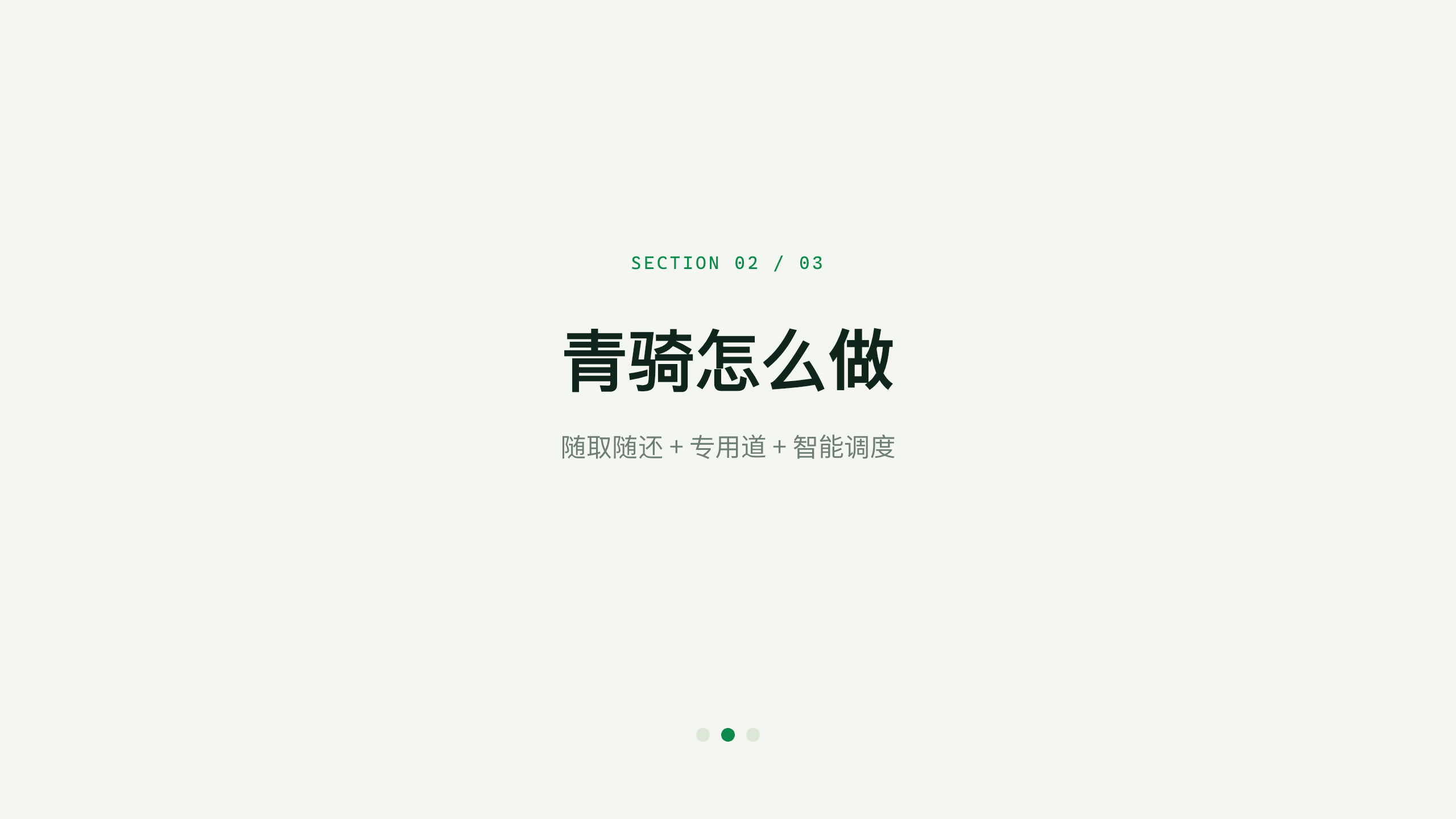 共享微出行「青骑」（共享单车 + 电单车，最后三公里）。 设计系统：solar-field（薄荷暖白 + 翠绿＝清洁/绿色出行）。profile：consumer-retail。 结构原型＝② 数读 data-led：以出行结构/单位经济/周转数据为主线，**避开默认骨架** 第 5 页