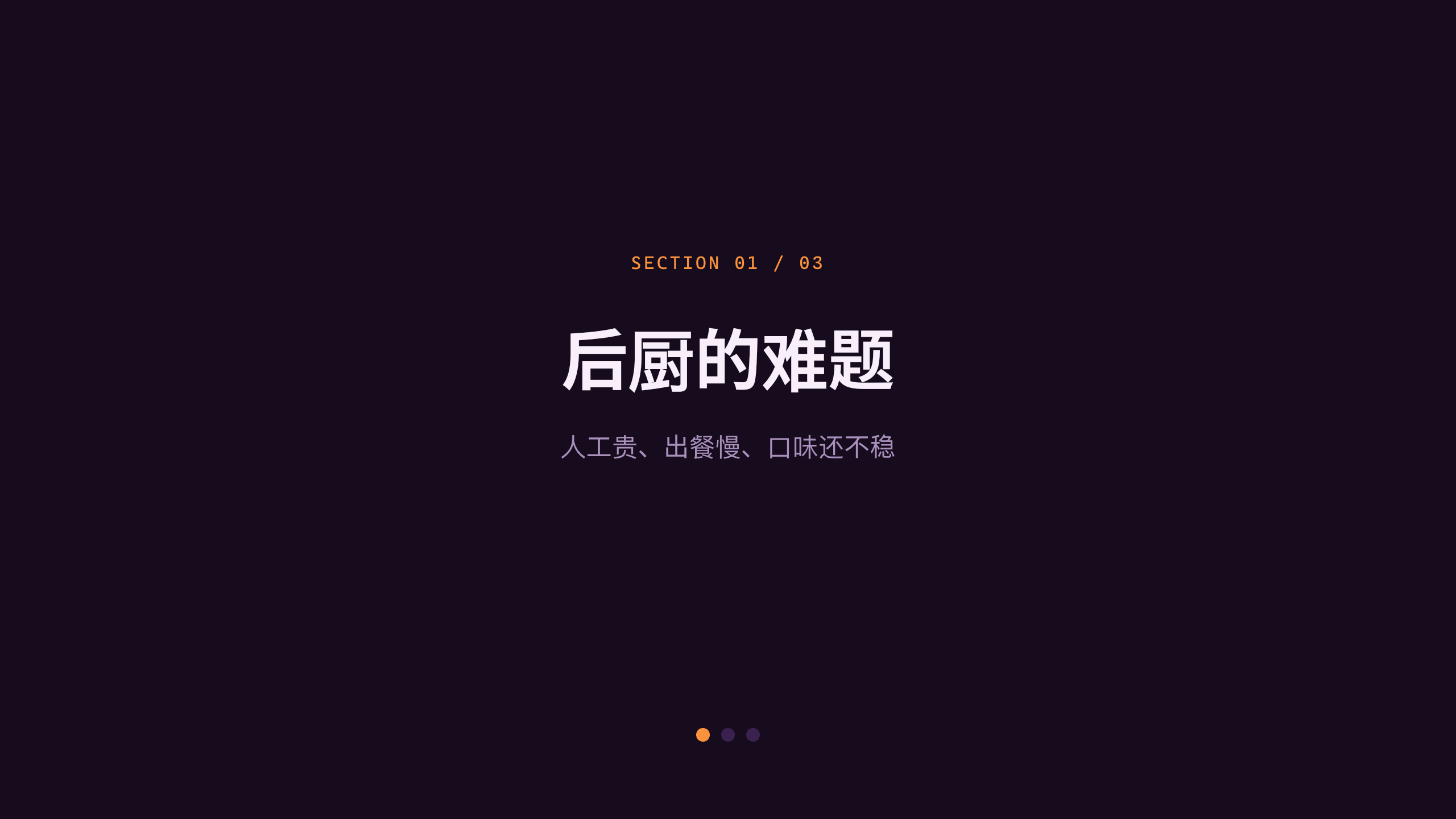 预制菜 / 中央厨房「鲜锋」（把名厨配方标准化，门店复热出餐）。 设计系统：dusk-gtm（深底 · 唯一琥珀橙＝活力/食欲/品牌）。profile：gtm-growth。 结构原型＝④ 对决 comparison-led：以「现制后厨 vs 鲜锋预制」对照贯穿，**避开默认骨架** 第 3 页